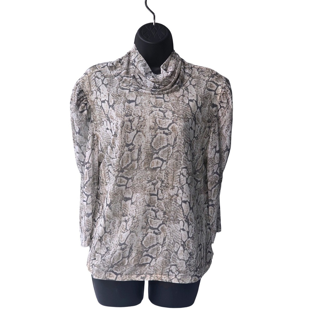 NEW Tamsy Tan Snakeskin Sheer Shell‎ Turtleneck Womens  Blouse Size XL Tan